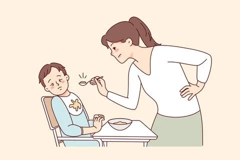 Stubborn toddler refuse to eat Stock Illustration