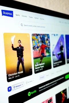 Stubhub website showing events of screen 写真素材
