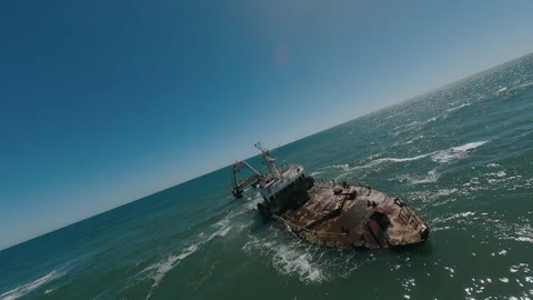 A Stuck Abandoned Ship Aground Stock-Footage 297354185