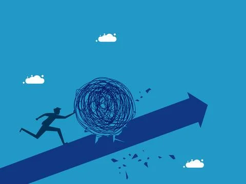 Stuck on a problem. man pushing problems イラスト素材