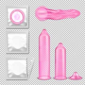 Studded condoms with packing realistic vector set Stock-Illustration