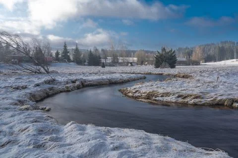 Studena Vltava river in winter cold morning with sunshine light Stock Photos