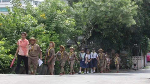Student 7-10 years old, Hiking events, Scout Camp Stock Footage 68933686