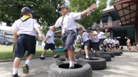 Student 7-8 years old, Scout in adventure activities, Scout Camp Stock Footage 68857272