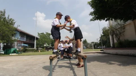 Student 7-8 years old, Scout in adventure activities, Scout Camp Stock Footage 68857669
