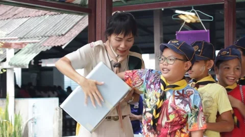 Student 9-10 years old, Scout in adventure activities, Scout Camp Stock Footage 68935733