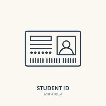 Student access card, identity vector flat line icon. ID document sign Illustrazione stock