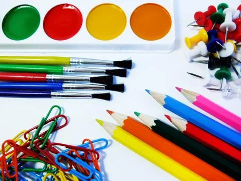Student Accessories on a White Background. Stock Photos