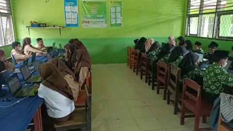 Student activities with computers at school Video stock 212002419