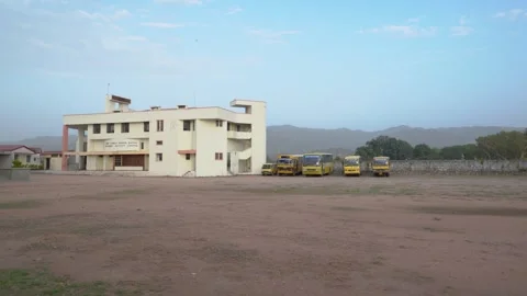 Student Activity Centre and School Buses in Rural Rajasthan Video stock 311797885