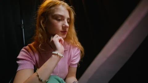 Student Actress Reading Script Backstage during Theater Rehearsal Stock-Footage 344530493