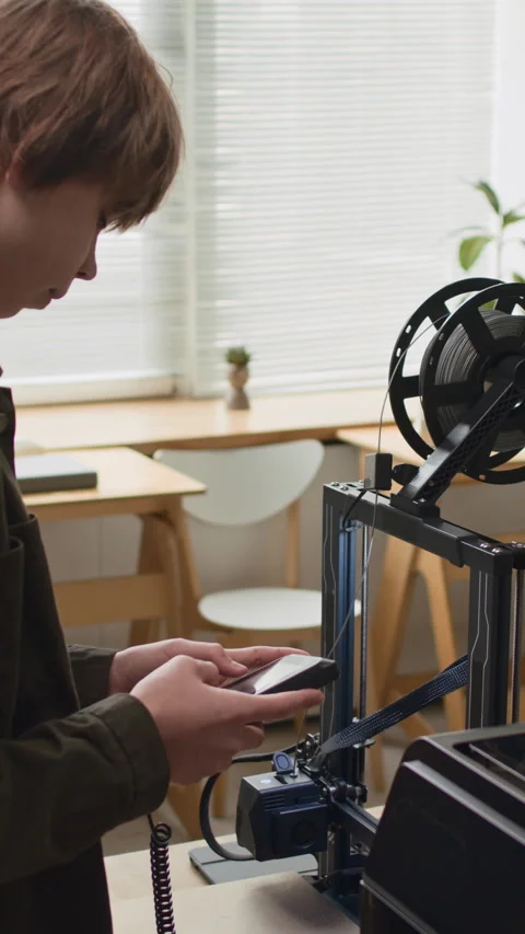 Student Adjusting 3D Printer Settings In Classroom Stockbeeldmateriaal 335696253