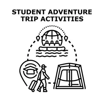 Student adventure trip activities concept drawing Stock Illustration