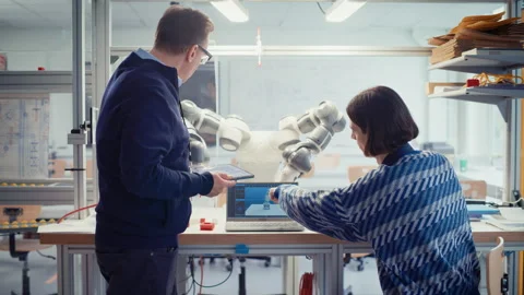 Student And Engineer Work At Programme For Robot Stock Footage 187517500