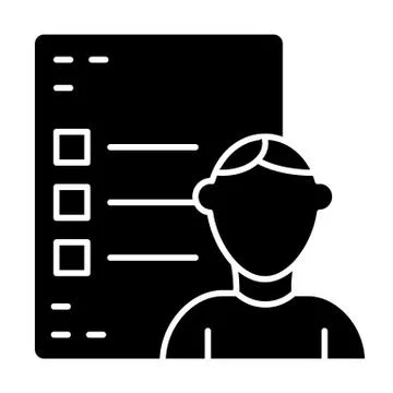 Student and exam test solid icon. Student and questionnaire vector illustration Stock Illustration