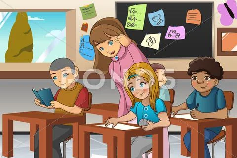 Student and Teacher in the Classroom Stock Illustration
