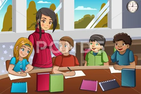 Student and Teacher in the Classroom Stock Illustration