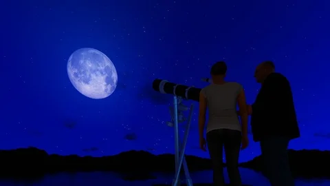 Student and teacher observing moon through astronomical telescope 4K Stock Footage 117797547