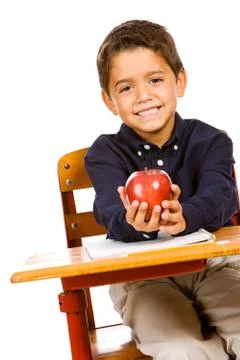 Student: with an apple for teacher Stock Photos