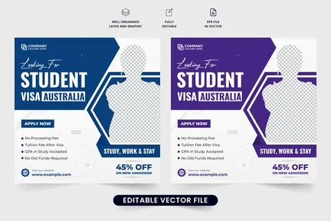 Student application and study abroad promotional template design for social.. Stock Illustration