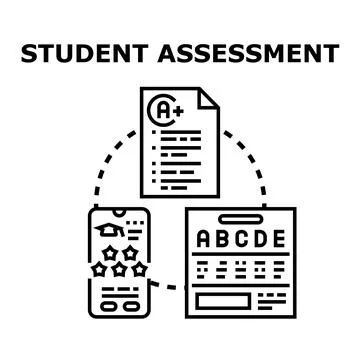 Student assessment process with academic evaluation and online learning Stock Illustration