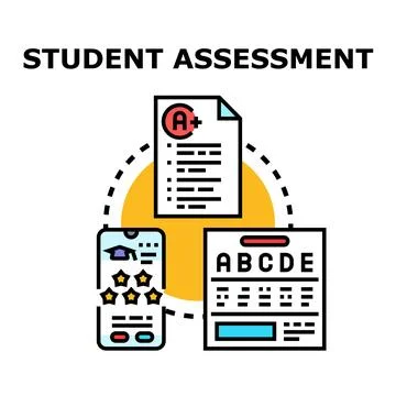 Student assessment process with academic evaluation and online learning Stock Illustration
