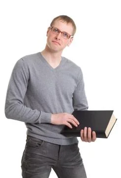 Student athletic read a thick book. Stock Photos