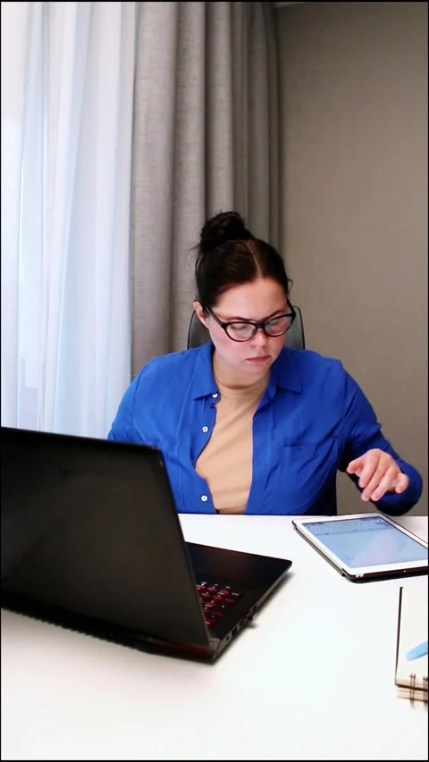 Student attending virtual university class via video conference. Young woman Stock Footage 326197224