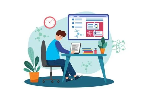 A student attends a lecture on quantum mechanics. Stock Illustration