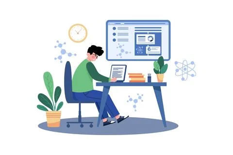 A Student Attends A Lecture On Quantum Mechanics Stock Illustration