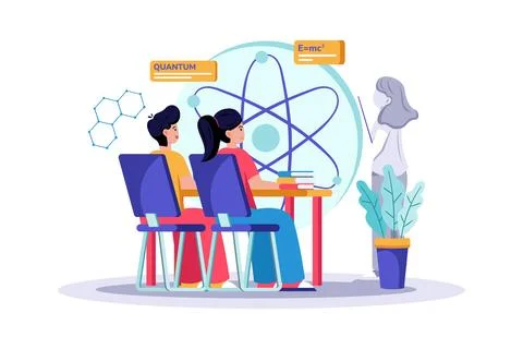 A student attends a lecture on quantum mechanics. Stock Illustration