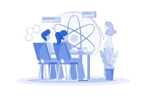 A student attends quantum mechanics lecture. Stock Illustration