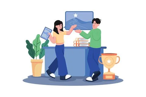 Student attends a study group for a challenging course. Stock Illustration