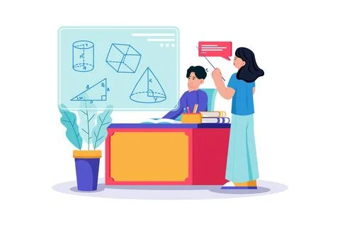 A student attends a tutoring session for help in a difficult subject. Stock Illustration