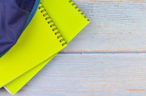 Student backpack and various school supplies, studing, education and back to  Stock Photos