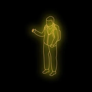 Student with backpack gesturing with hand, neon light style illustration イラスト素材