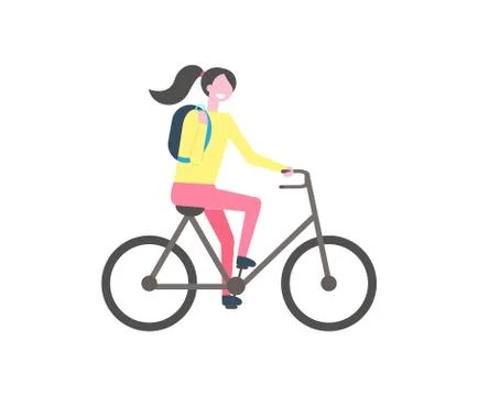 Student with Backpack Riding Bike, Vector Isolated イラスト素材