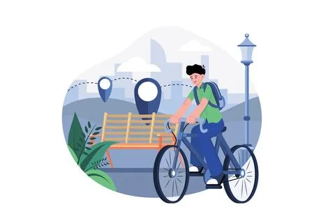 Student With A Backpack Riding In A Park Ilustração Stock