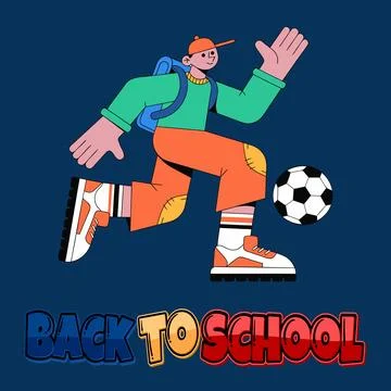 Student with backpack running with soccer ball back to school dynamic movemen Stock Illustration