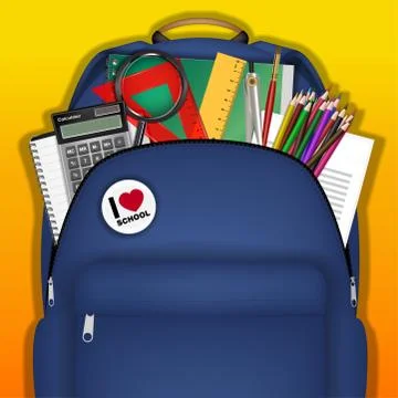 Student bag with study object inside  vector Stock Illustration
