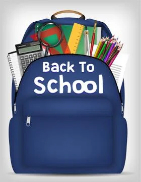 Student bag with study object inside vector Stock Illustration