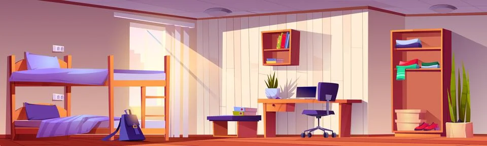 Student bedroom in dormitory with bunk bed, dorm Stock-Illustration