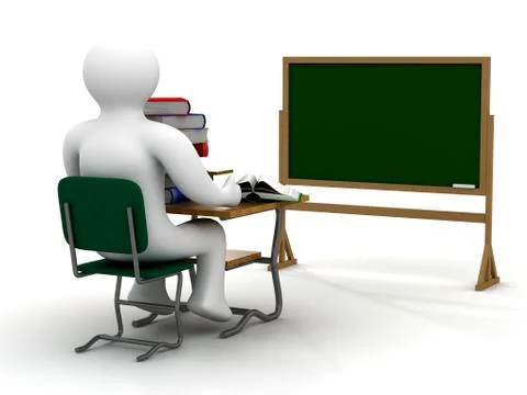 Student behind a school desk. Isolated 3D image イラスト素材