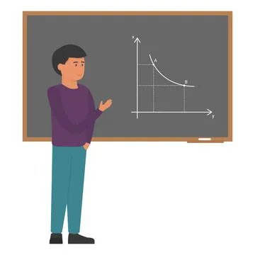 Student at the blackboard in the classroom explains the solution of the problem Stock Illustration