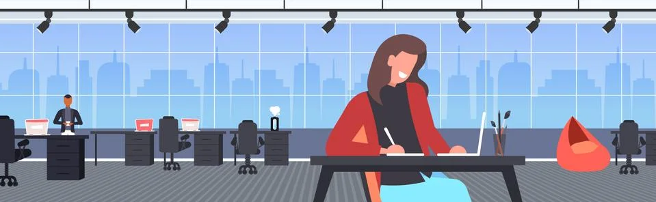 Student blogger using laptop doing homework recording online video with camera Illustrazione stock