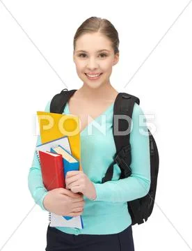 Student with books and schoolbag Stock Photos