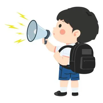 Student Boy Announcing With Megaphone Stock Illustration