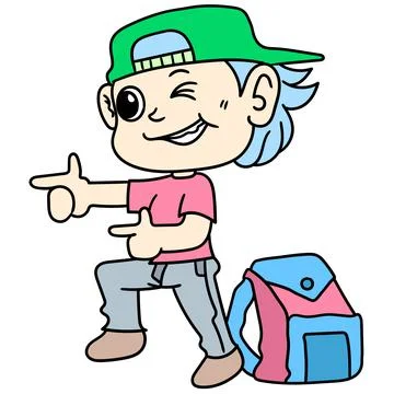 Student boy cartoon stickers with a cool and seductive style, doodle icon ima Stock Illustration