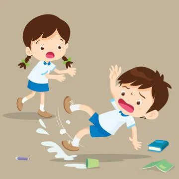 Student boy falling on wet floor Stock Illustration