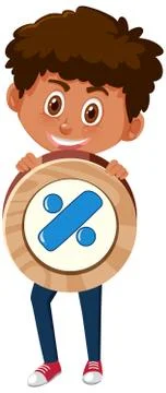 Student boy holding basic math symbol or sign cartoon character isolated on w Illustrazione stock